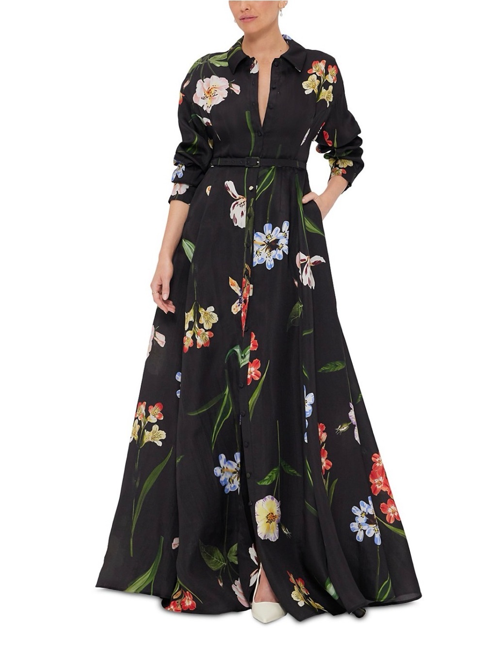 NWT LEO LIN Josephine Silk Gown Ebony Floral Maxi Dress Size 12